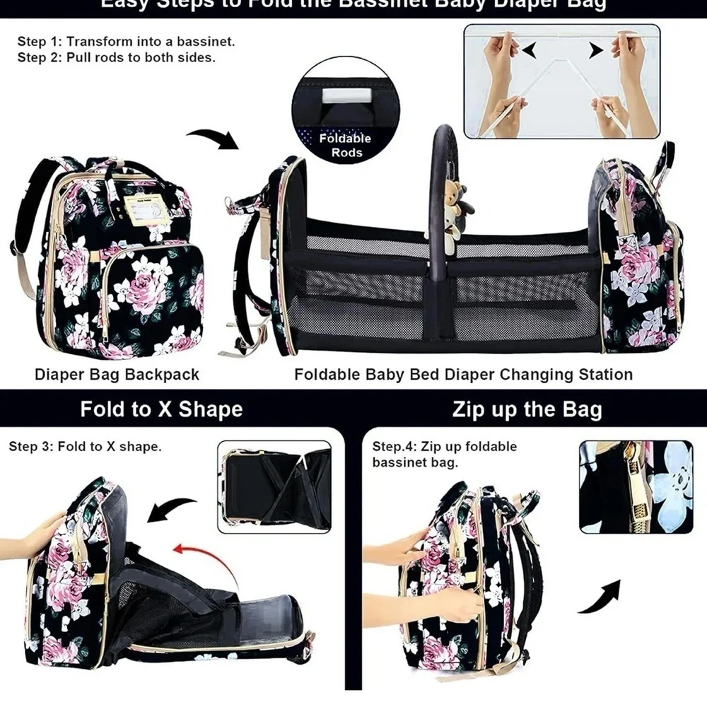 Diaper Bag Large Capacity Bags Floral Durable with Changing Station for Baby-NWT
